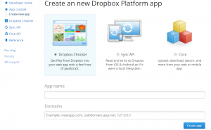 Dropbox app creation